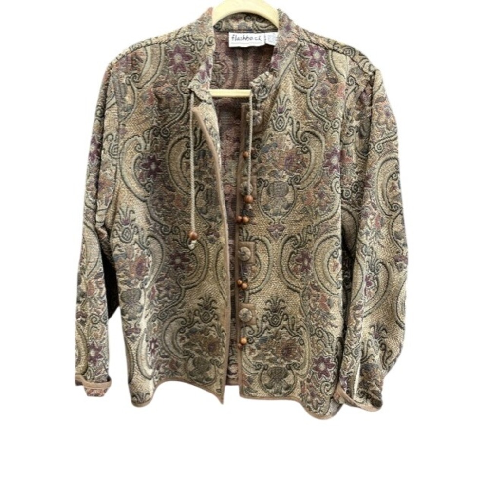 Flashback Vintage Tapestry Jacket XL Paisley Floral Damask Boho Bead Closure